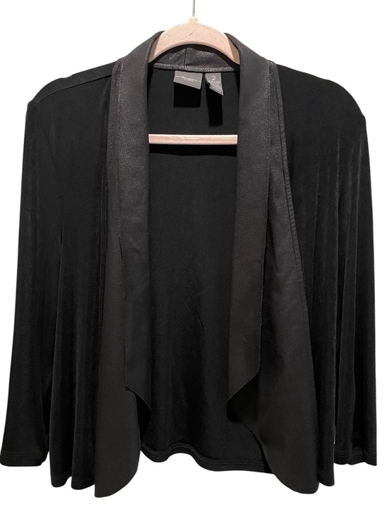 Travelers by Chico's Jackets & Blazers - Chicos Travelers Jacket Black Faux Leather Draped Open Front 3/4 sleeve. Size 12